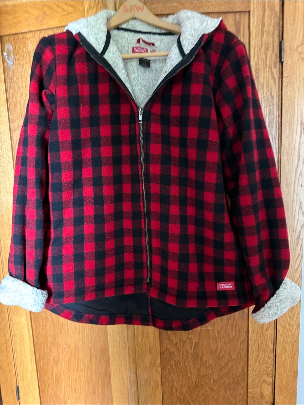 Stormy Kromer Women’s Red & Black Plaid Sherpa Utility Jacket Made in IronwoodMI